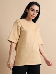 Womens Solid Oversized T Shirt - Crew Neck