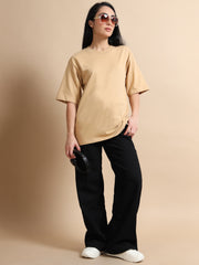 Womens Solid Oversized T Shirt - Crew Neck