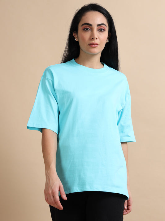 Womens Solid Oversized T Shirt - Crew Neck