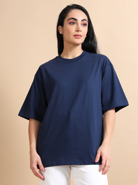 Womens Solid Oversized T Shirt - Crew Neck