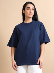 Womens Solid Oversized T Shirt - Crew Neck