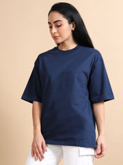 Womens Solid Oversized T Shirt - Crew Neck