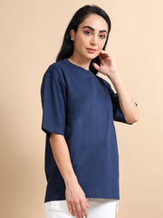 Womens Solid Oversized T Shirt - Crew Neck