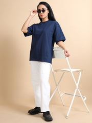 Womens Solid Oversized T Shirt - Crew Neck