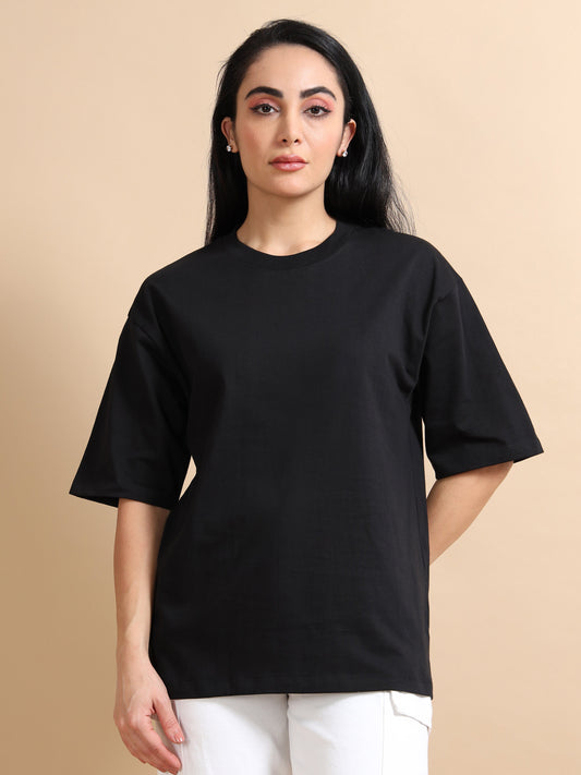 Womens Solid Oversized T Shirt - Crew Neck
