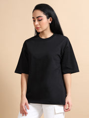 Womens Solid Oversized T Shirt - Crew Neck