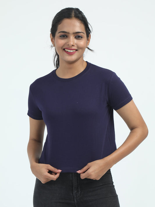 Womens Solid Crop Top T Shirt