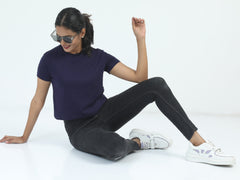 Womens Solid Crop Top T Shirt